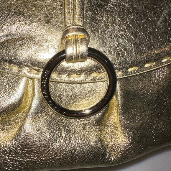 BCBG Max Azria Metallic Gold Clutch w/Attachable Shoulder Strap & Silver Ring - Picture 2 of 8